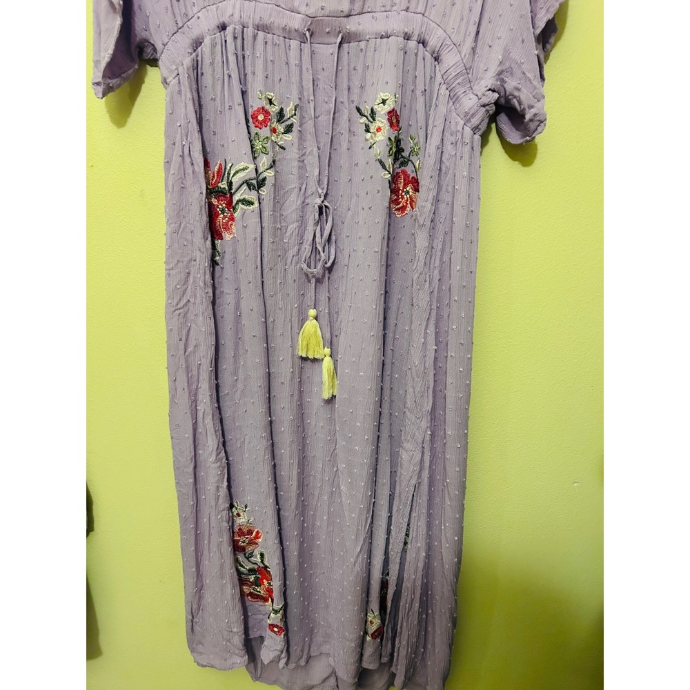 A Beautiful Soul Dress Women B Lavender Excellent Floral Embroidered Swiss Boho - Picture 2 of 12